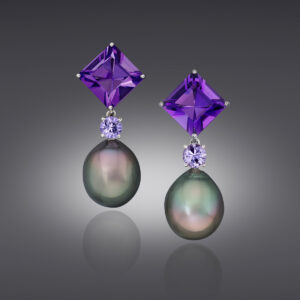 Lavande Tahitian Pearl and Amethyst Earrings