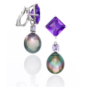 Lavande Tahitian Pearl and Amethyst Earrings