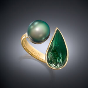 Assael Green Tahitian Pearl and Green Sunstone Ring