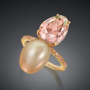 Golden South Sea Natural Color Cultured Pearl and a Vintage-Cut Pear-Shape Bi-Color Tourmaline