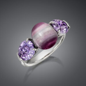 Natural Striped Spiny Oyster Pearl and Lavender Spinel Ring