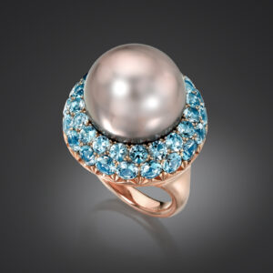 Tahitian Natural Color Cultured Pearl and Aquamarine Ring