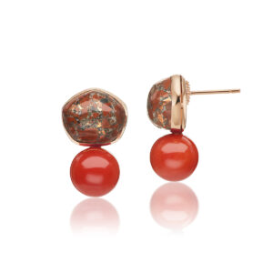 Sardinian Coral Copper Rose Earrings