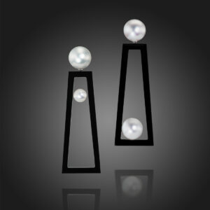 South Sea Pearl, Akoya Pearl, and Black Jade Frame Earrings