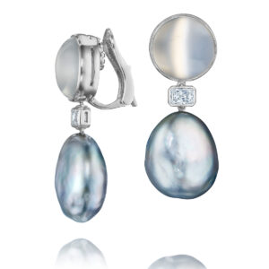 Tahitian Pearl and Cat's-Eye Moonstone Earrings