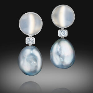 Tahitian Pearl and Cat's-Eye Moonstone Earrings