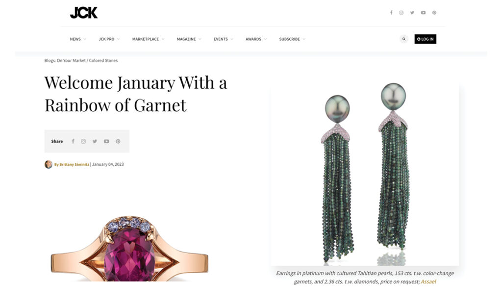 Assael featured in JCK magazine. Welcome January With a Rainbow of Garnet