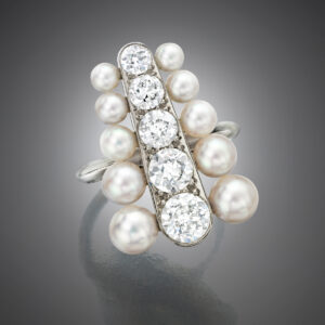 Assael Platinum Ring celebrates Diamonds and Pearls.