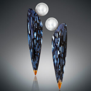 Responsibly sourced Petrified Bog-Wood and South Sea Pearls earrings