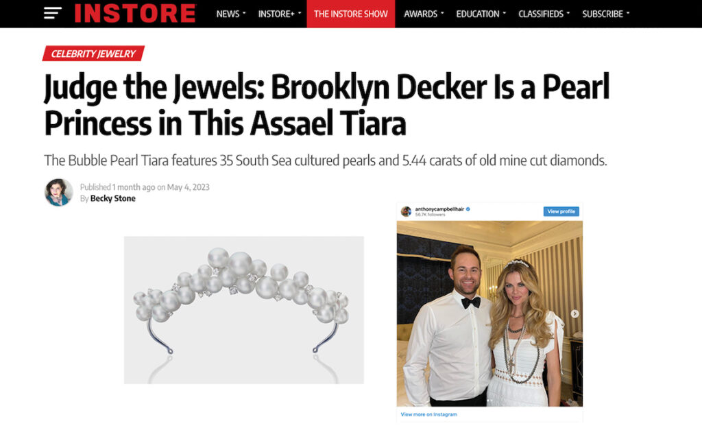 Instore Magazine: Brooklyn Decker Is a Pearl Princess in This Assael Tiara