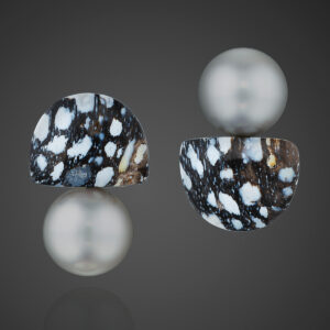 Assael South Sea Pearl and Petrified Wood Earrings