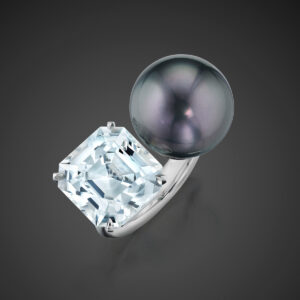 Tahitian Pearl and Goshenite Pairings ring