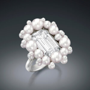 Diamond, natural pearl & akoya pearl bubble ring by Sean Gilson for Assael