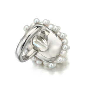 Diamond, natural pearl & akoya pearl bubble ring by Sean Gilson for Assael