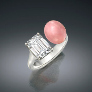 Assael Natural conch pearl and emerald-cut diamond ring