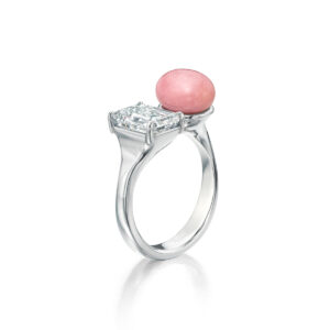 Assael Natural conch pearl and emerald-cut diamond ring