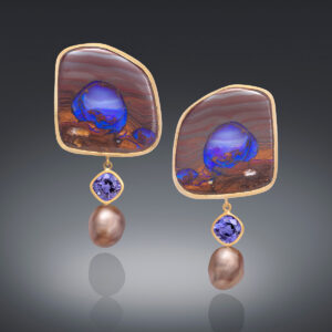 Two large slices of Boulder Opal with Baroque Fijian Natural Color Cultured Pearls