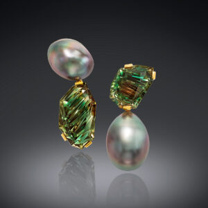Tahitian pearl & fantasy-cut sunstone earrings