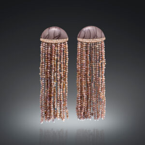 Half Moons of organic Willow Creek Jasper top dramatic Tassels of Natural Seed Pearls earrings
